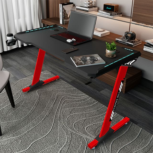 Escritorio para juegos en forma de Z para oficina, escritorio de tablero de partículas de 47 pulgadas con alfombrilla para ratón, mesas para jugadores con portavasos y gancho para auriculares