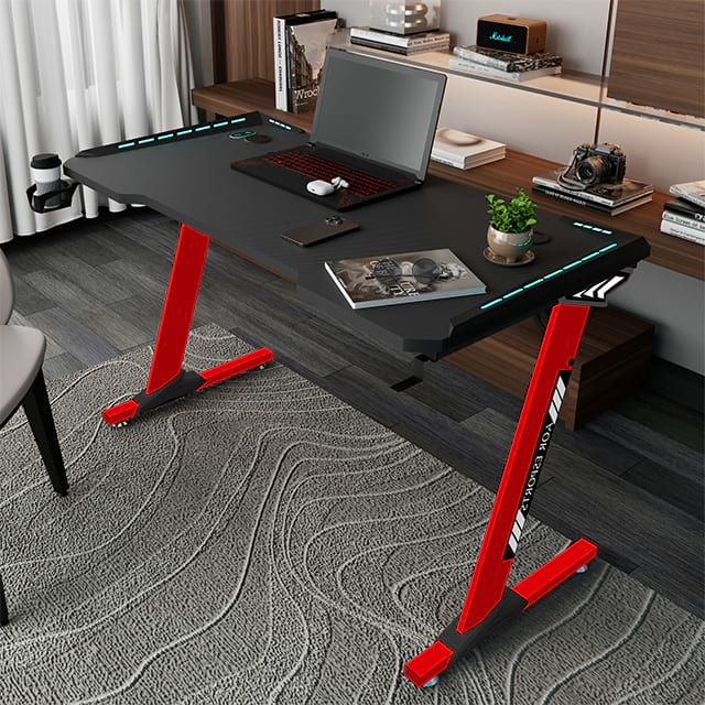 Escritorio para juegos en forma de Z para oficina, escritorio de tablero de partículas de 47 pulgadas con alfombrilla para ratón, mesas para jugadores con portavasos y gancho para auriculares