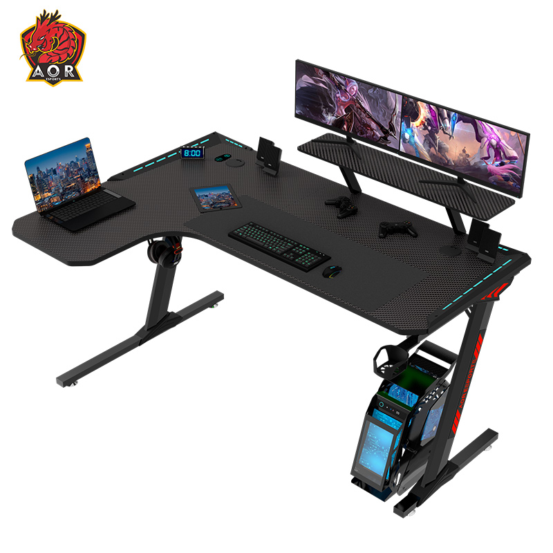 Aor Esports Tablero de partículas ecológico en forma de L con luz RGB, escritorio para juegos de 140/160 cm L1-7