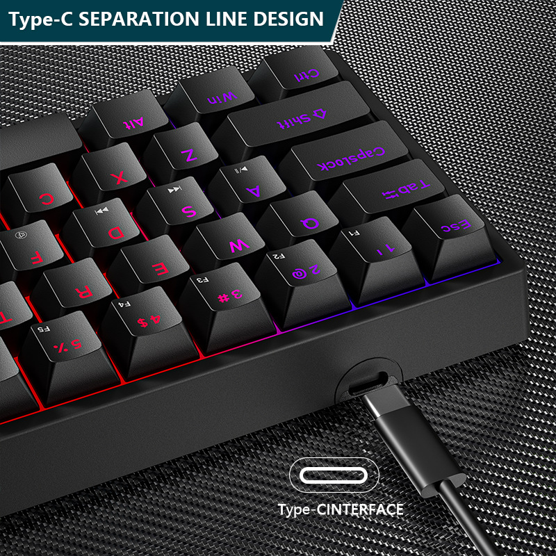 Teclado mecánico con cable deportivo electrónico Teclado mecánico enchufable con eje verde claro de 61 teclas