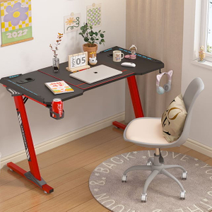 Escritorio para juegos en forma de Z para oficina, escritorio de tablero de partículas de 47 pulgadas con alfombrilla para ratón, mesas para jugadores con portavasos y gancho para auriculares